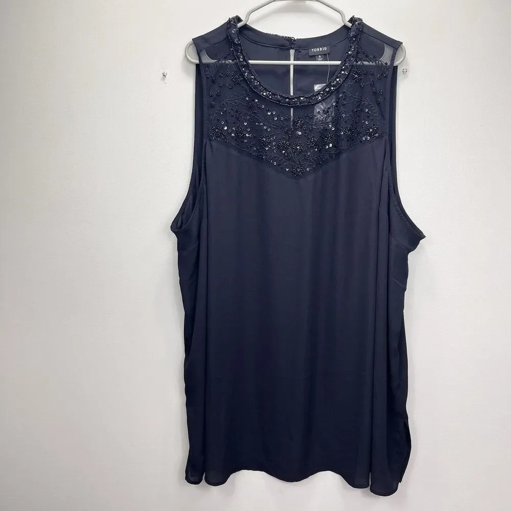 NWT Torrid Black Georgette Sequin Beaded Sleeveless‎ Blouse Size 5X - Picture 6 of 12